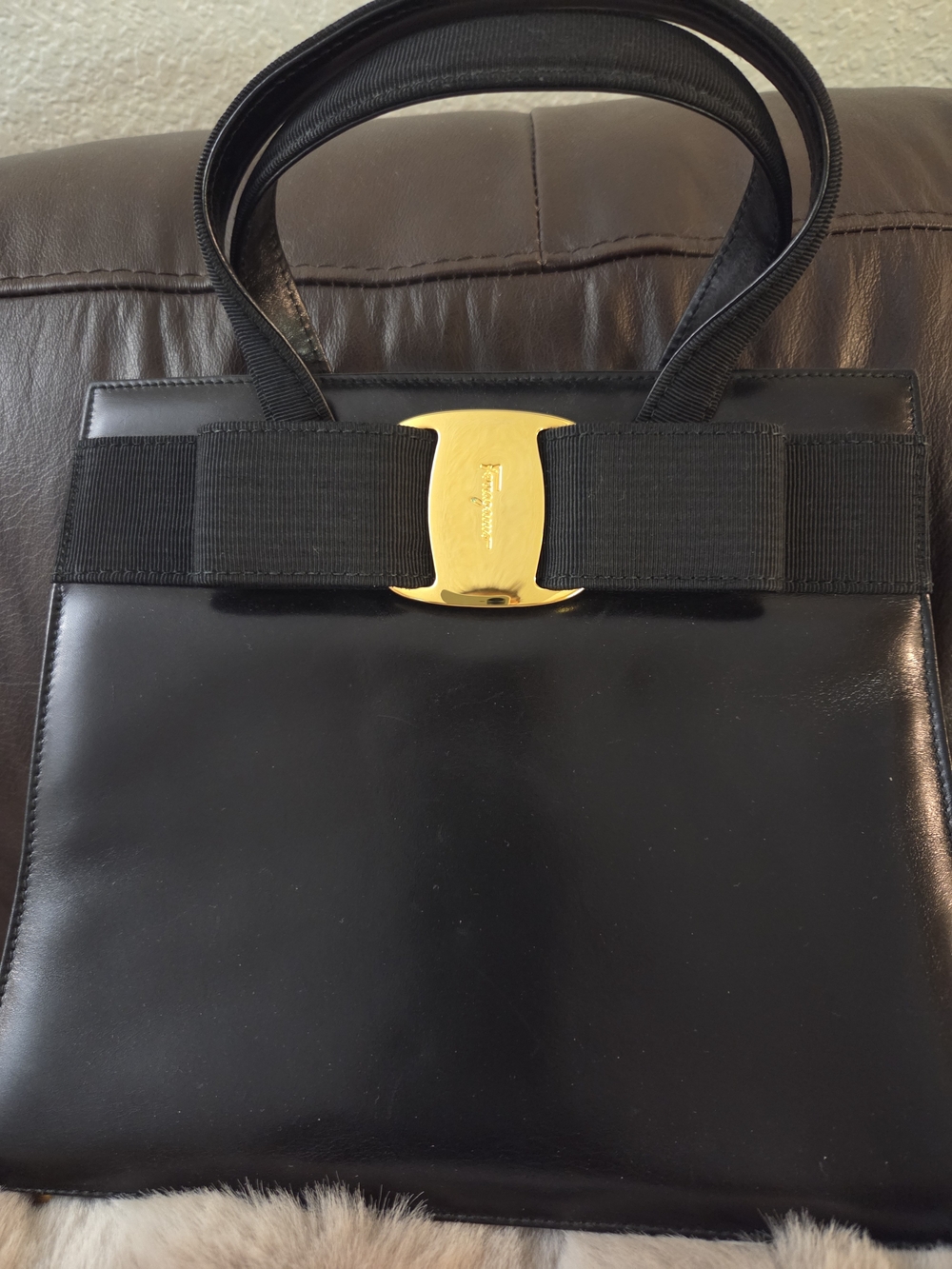Salvatore Ferragamo Black Vara Bow Leather Tote